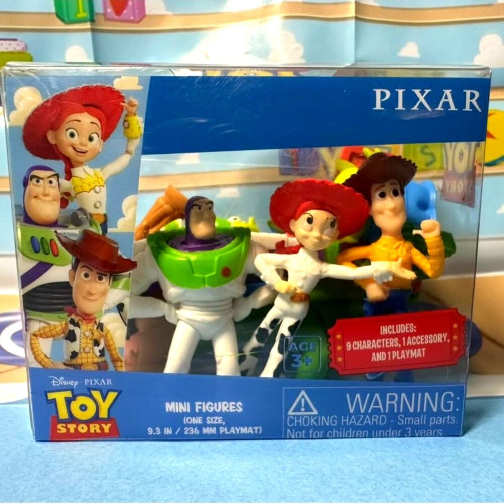 Disney Pixar Toy Story 9 Mini Figures Set w Playmat Woody Buzz Jessie Alien Rex